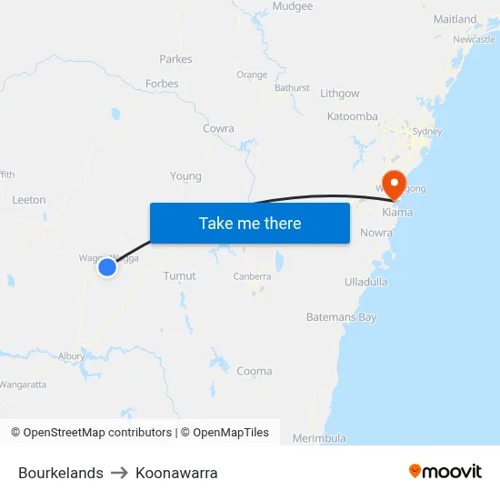 Bourkelands to Koonawarra map