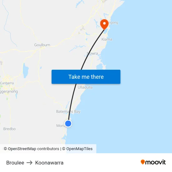 Broulee to Koonawarra map