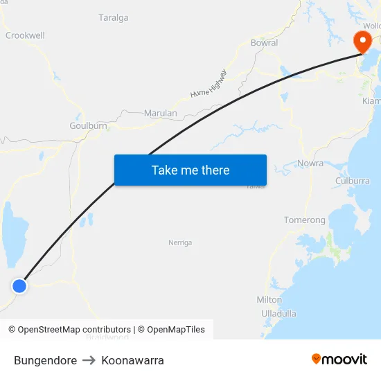 Bungendore to Koonawarra map