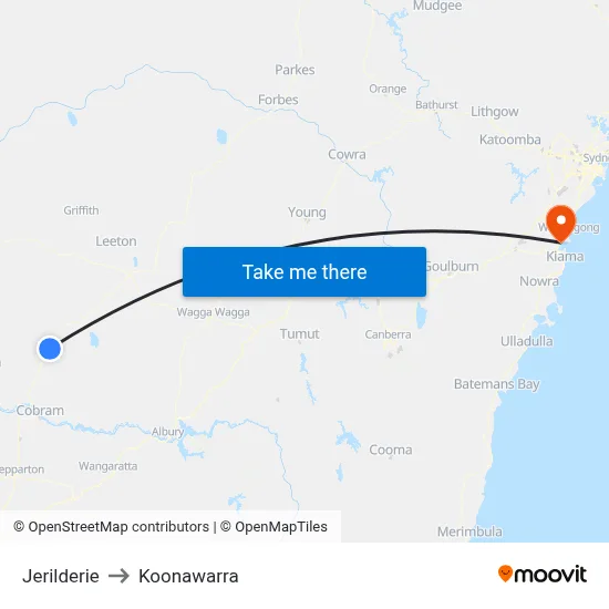 Jerilderie to Koonawarra map