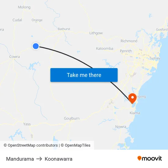 Mandurama to Koonawarra map