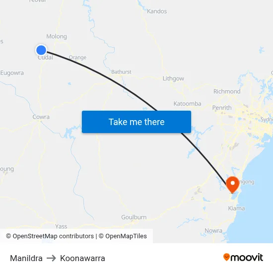Manildra to Koonawarra map