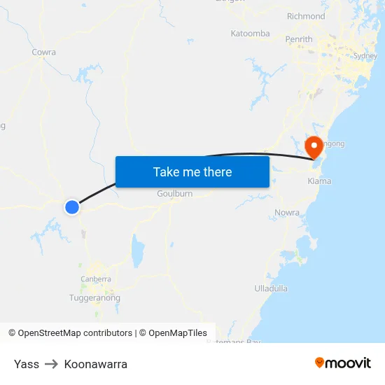 Yass to Koonawarra map