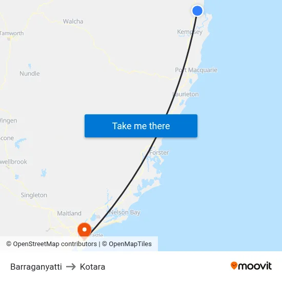 Barraganyatti to Kotara map