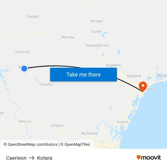 Caerleon to Kotara map