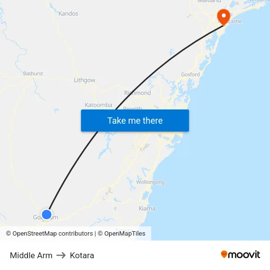 Middle Arm to Kotara map