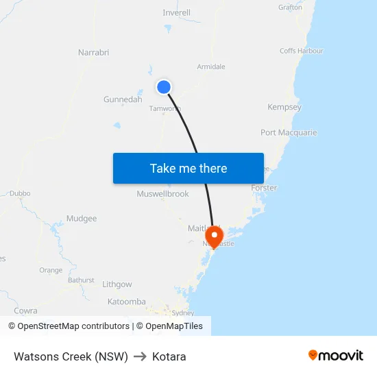 Watsons Creek (NSW) to Kotara map