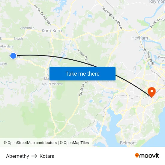 Abernethy to Kotara map