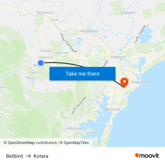 Bellbird to Kotara map