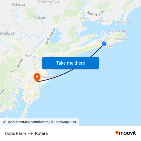 Bobs Farm to Kotara map