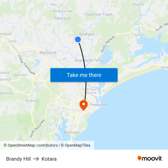 Brandy Hill to Kotara map
