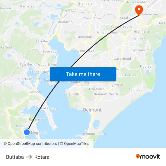 Buttaba to Kotara map