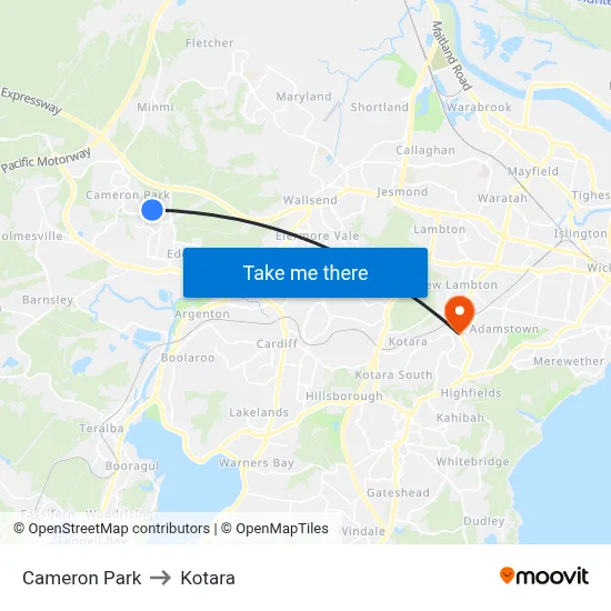Cameron Park to Kotara map