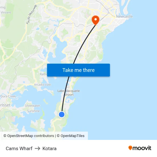 Cams Wharf to Kotara map