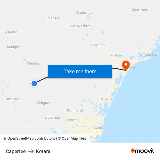 Capertee to Kotara map