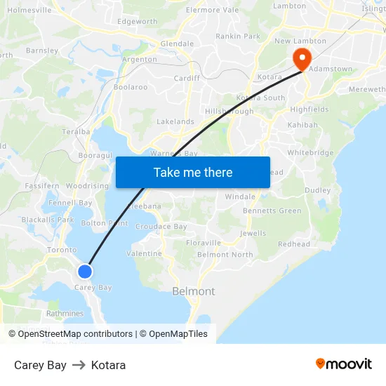 Carey Bay to Kotara map