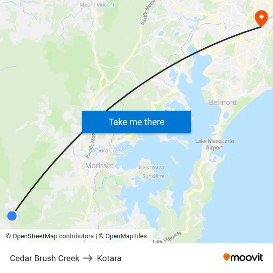 Cedar Brush Creek to Kotara map