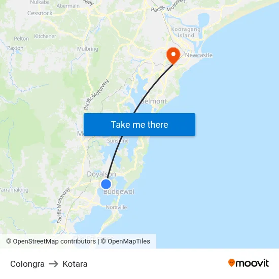 Colongra to Kotara map