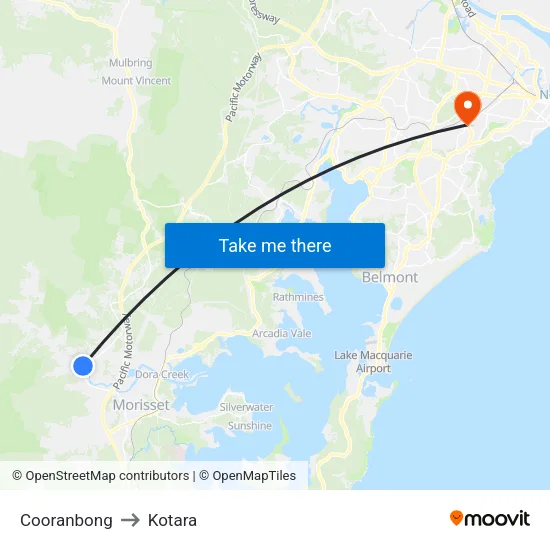 Cooranbong to Kotara map