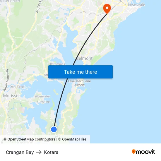Crangan Bay to Kotara map