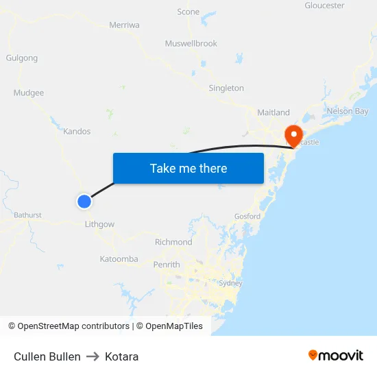 Cullen Bullen to Kotara map