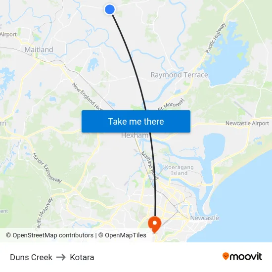 Duns Creek to Kotara map
