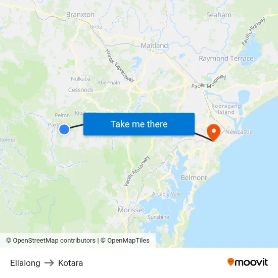 Ellalong to Kotara map
