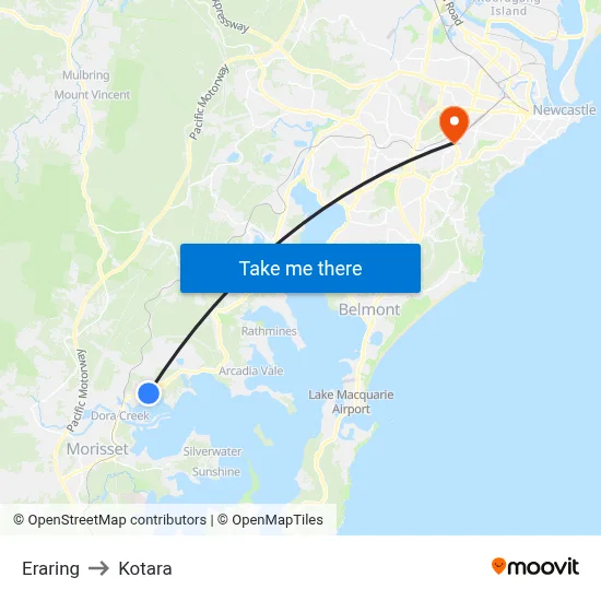 Eraring to Kotara map
