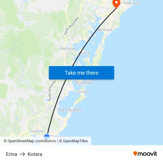 Erina to Kotara map