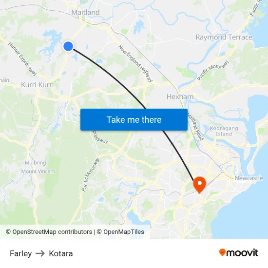 Farley to Kotara map