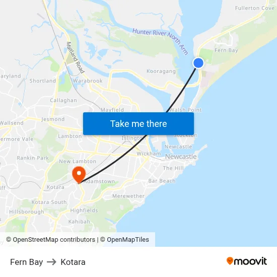 Fern Bay to Kotara map
