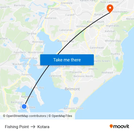 Fishing Point to Kotara map