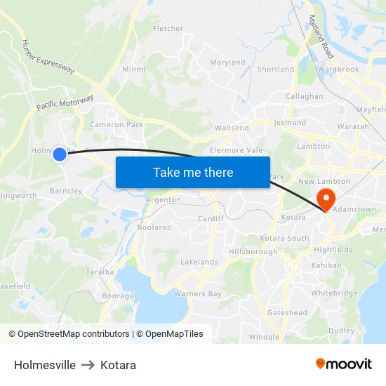 Holmesville to Kotara map