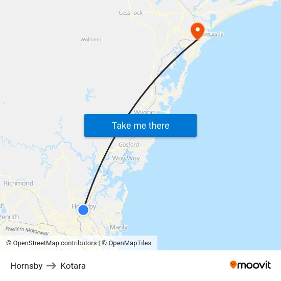 Hornsby to Kotara map