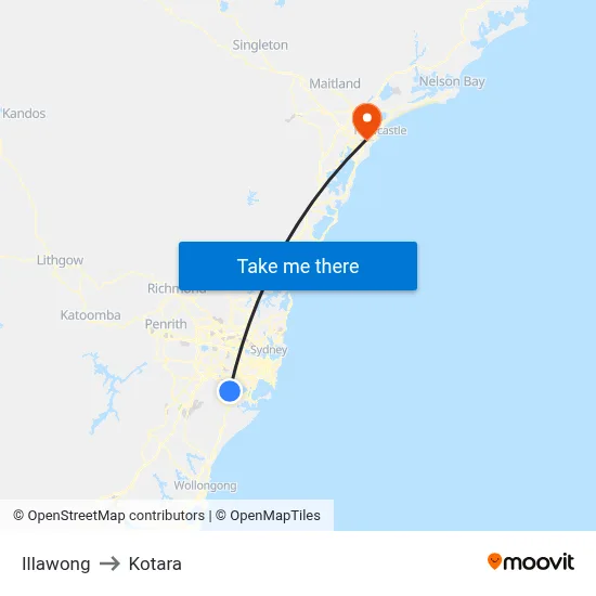 Illawong to Kotara map