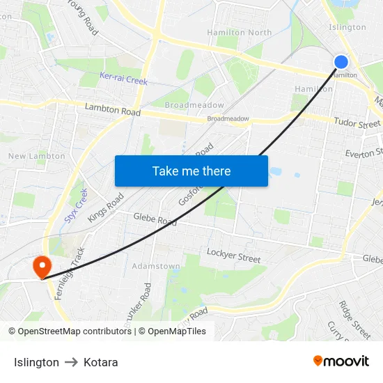 Islington to Kotara map