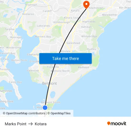 Marks Point to Kotara map