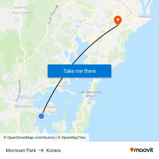 Morisset Park to Kotara map