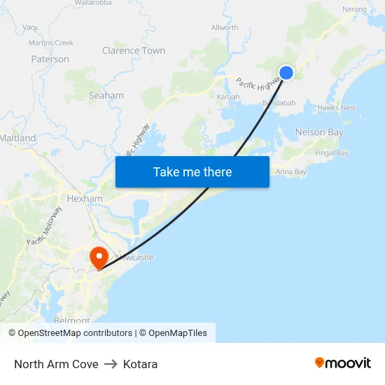 North Arm Cove to Kotara map