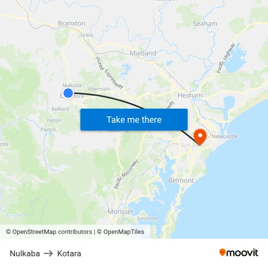 Nulkaba to Kotara map