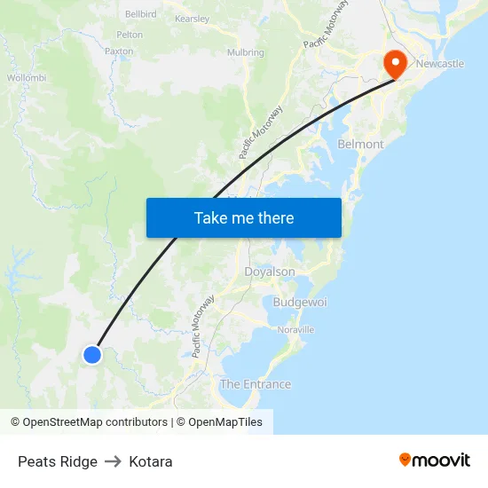 Peats Ridge to Kotara map