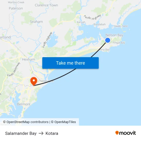 Salamander Bay to Kotara map