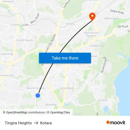 Tingira Heights to Kotara map
