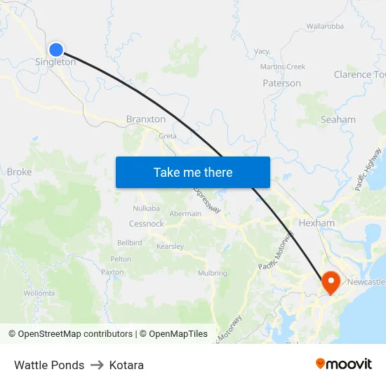 Wattle Ponds to Kotara map