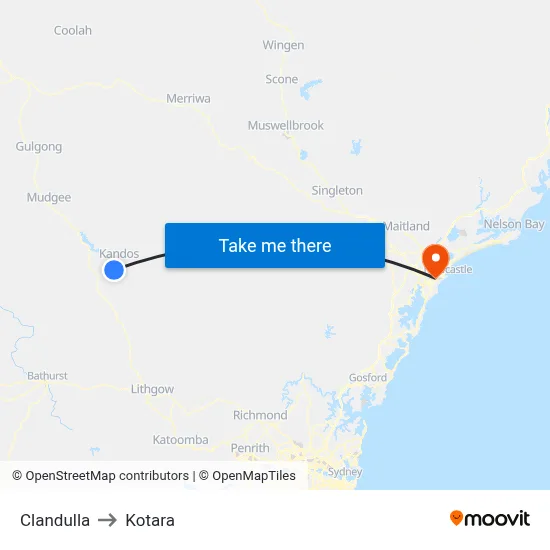 Clandulla to Kotara map