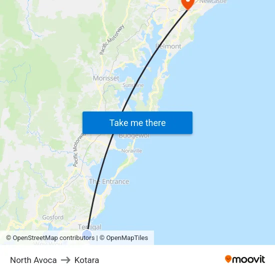 North Avoca to Kotara map