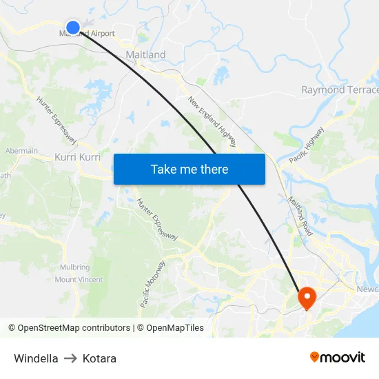 Windella to Kotara map