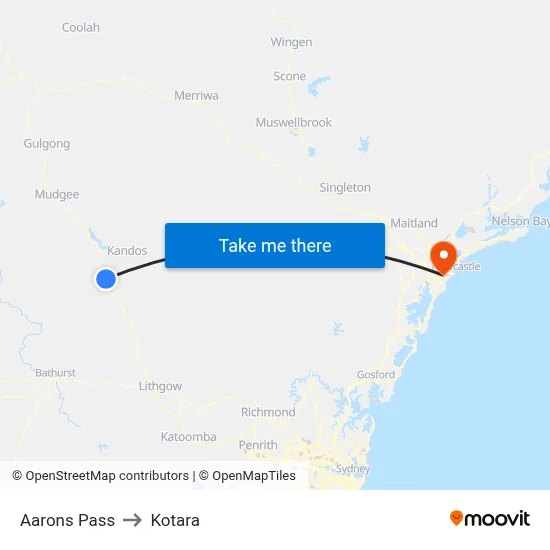 Aarons Pass to Kotara map