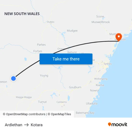 Ardlethan to Kotara map