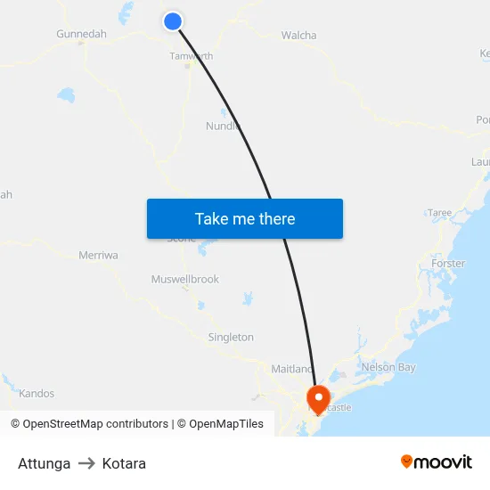 Attunga to Kotara map